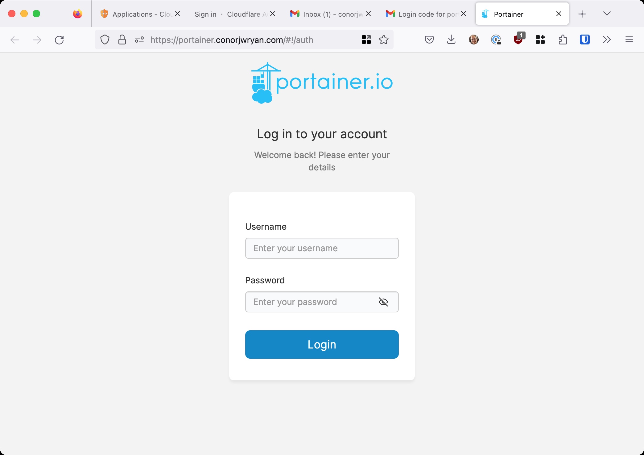 A screenshot of our portainer application login screen proving that Cloudflare Access works
