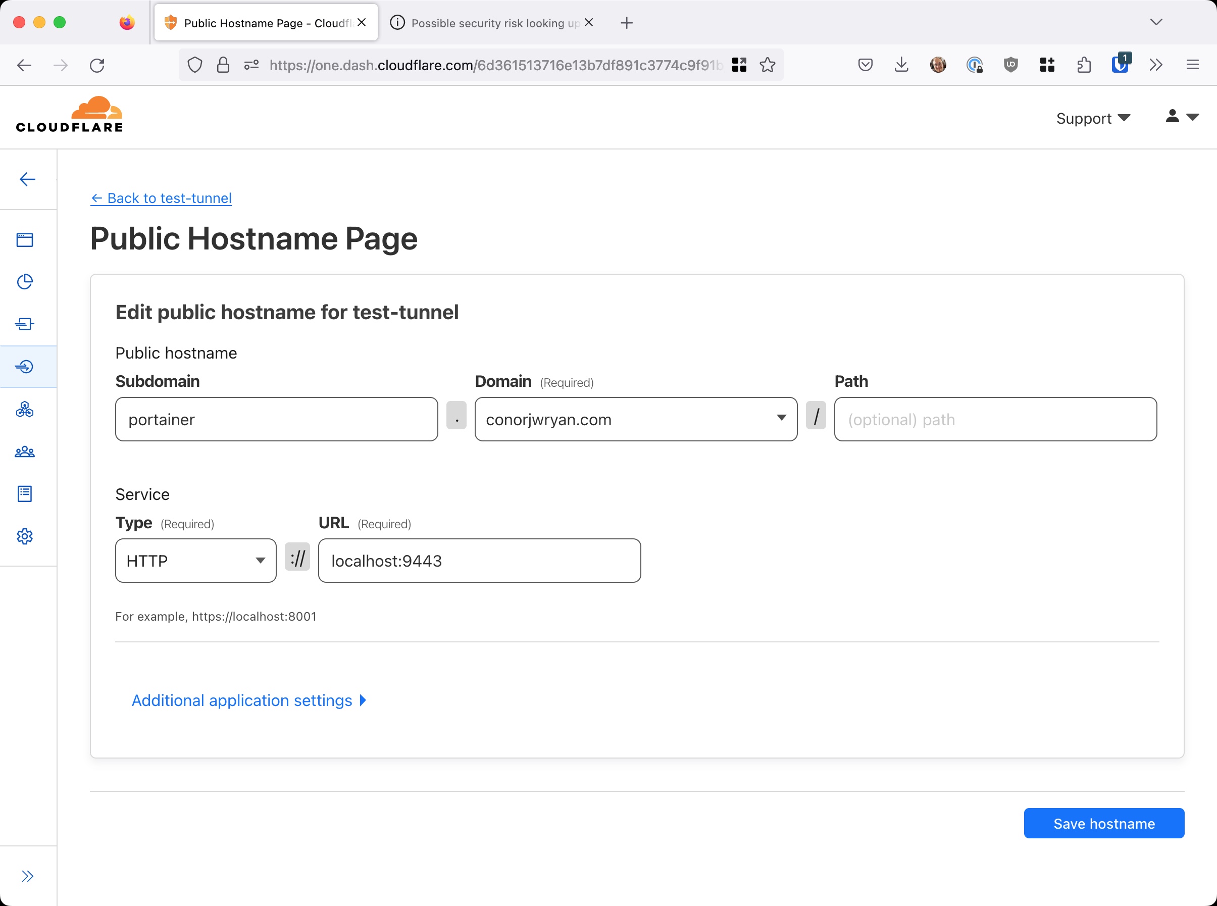 A screenshot showing we can change our current insecure port of '9000' to our applications secure port of '9443' in the application settings