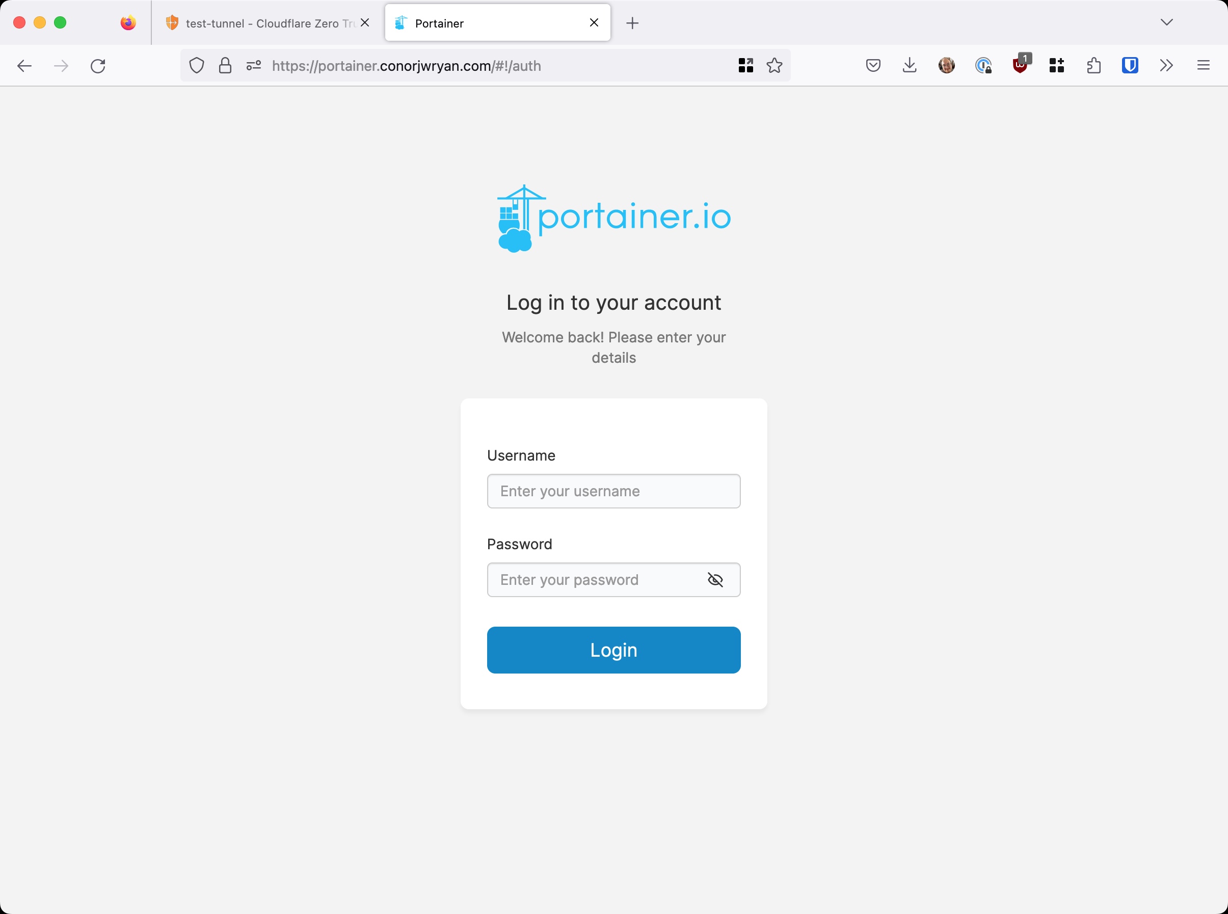 A screenshot showing the refreshed portainer page now does not show error 502