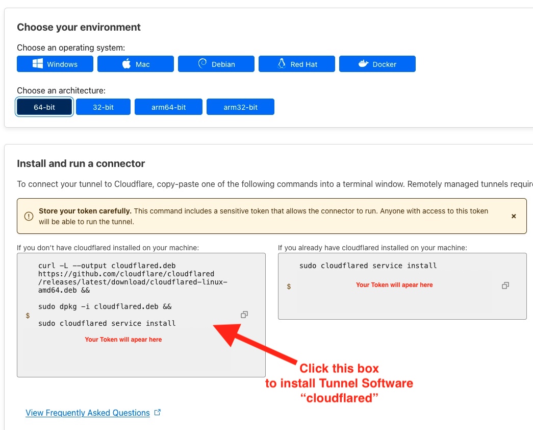 A screenshot of the cloudflare tunnel environment selection