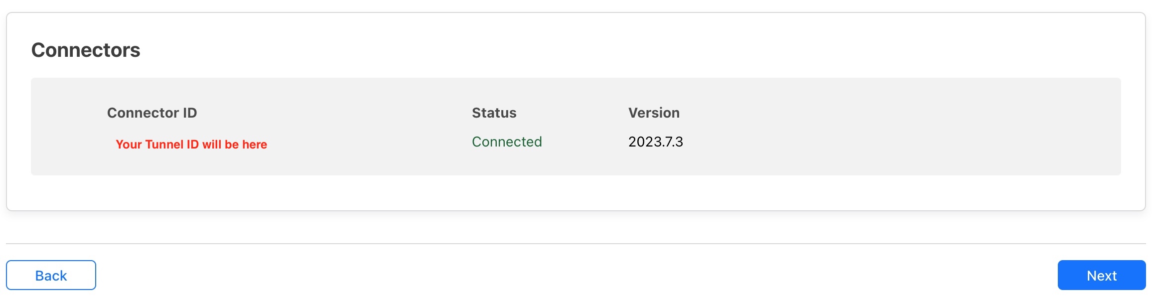 A screenshot of the cloudflare tunnel connected status