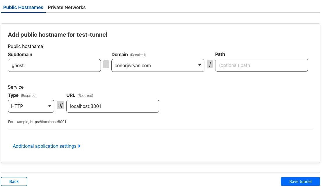 A screenshot of the cloudflare tunnel configuration page