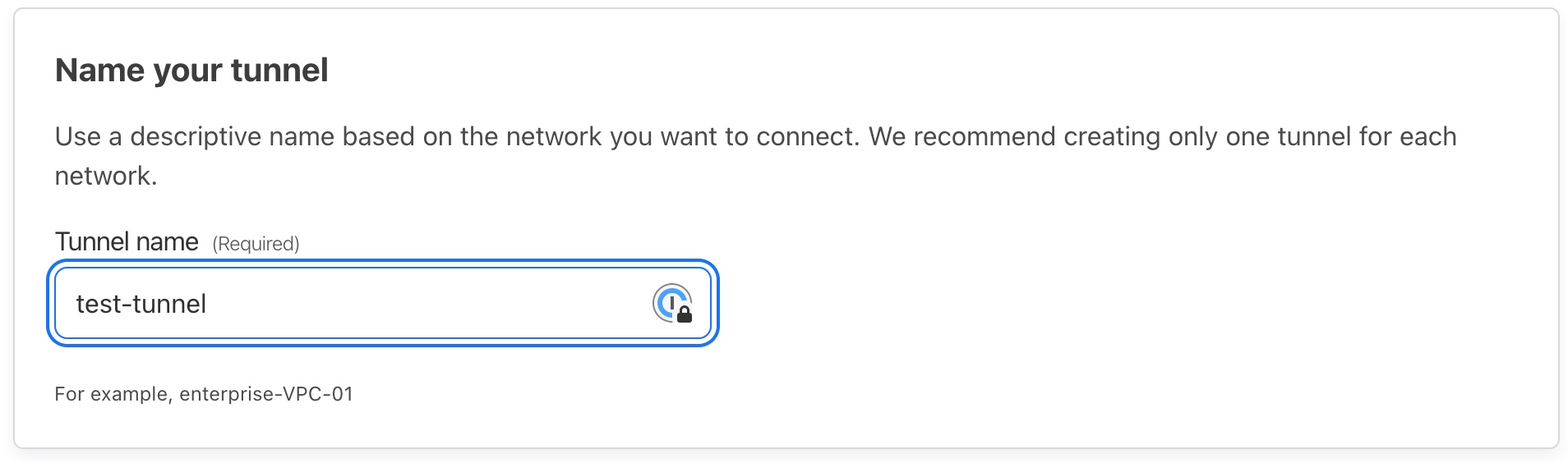 A screenshot of the cloudflare tunnel name requirement