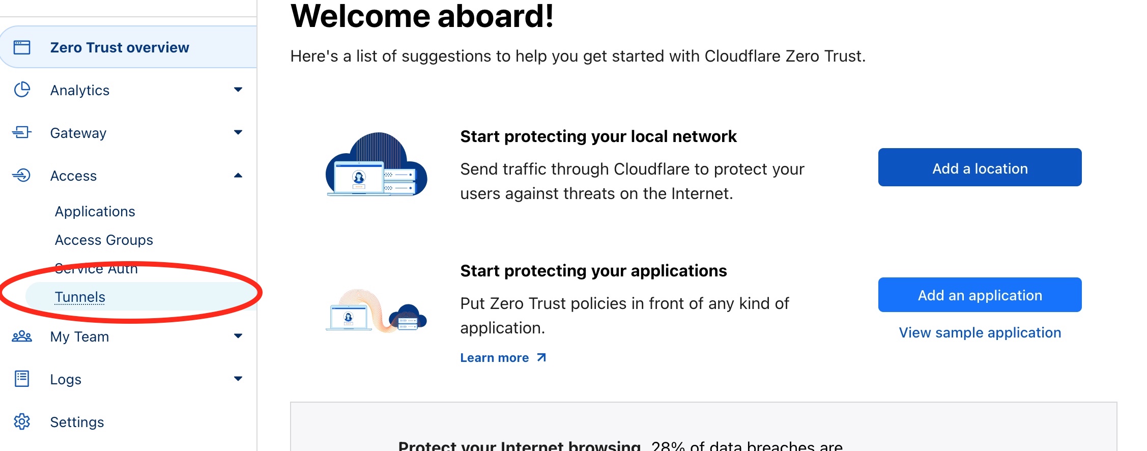 A screenshot of the cloudflare zero trust dashboard