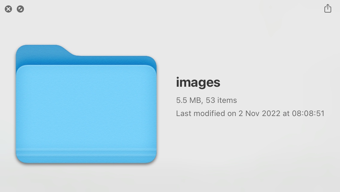 A screenshot of my image folder which states it is 5.5MB in size