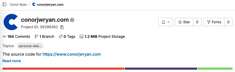 A screenshot of the repository on gitlab showing the size at 1.2MB